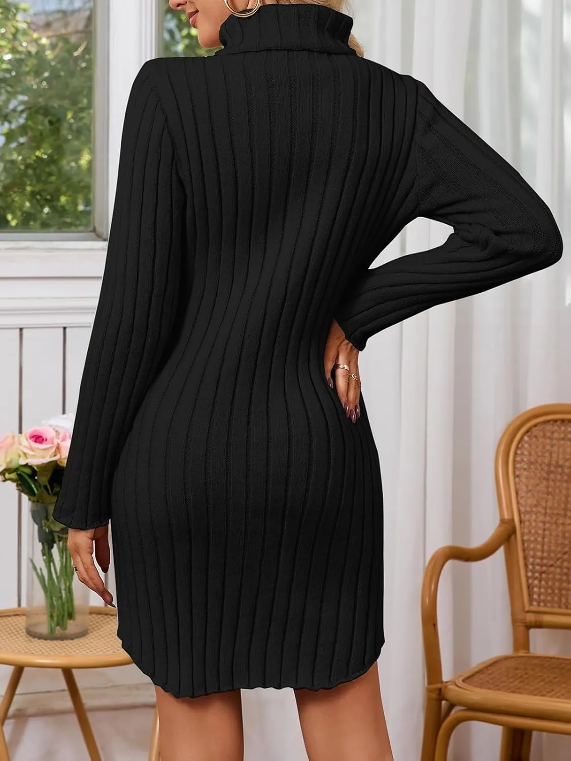 Women's Mock Neck Ribbed Long Sleeve 2025 Spring Bodycon Pullover Cute Mini Sweater Dress Party Club Dress