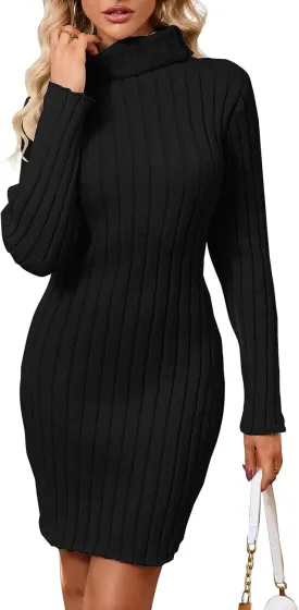Women's Mock Neck Ribbed Long Sleeve 2025 Spring Bodycon Pullover Cute Mini Sweater Dress Party Club Dress