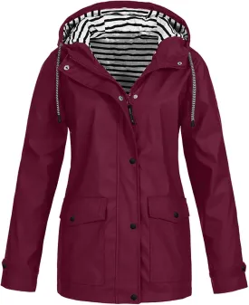 Womens Rain Coat Waterproof Active Outdoor Rain Jacket Lightweight Zip Up Summer Fall Raincoat Windbreaker With Hood