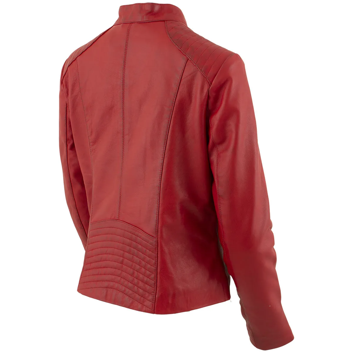 Xelement B91066 Women's ‘Keeper’ Red Leather Scuba Style Biker Jacket