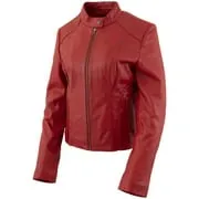 Xelement B91066 Women's ‘Keeper’ Red Leather Scuba Style Biker Jacket