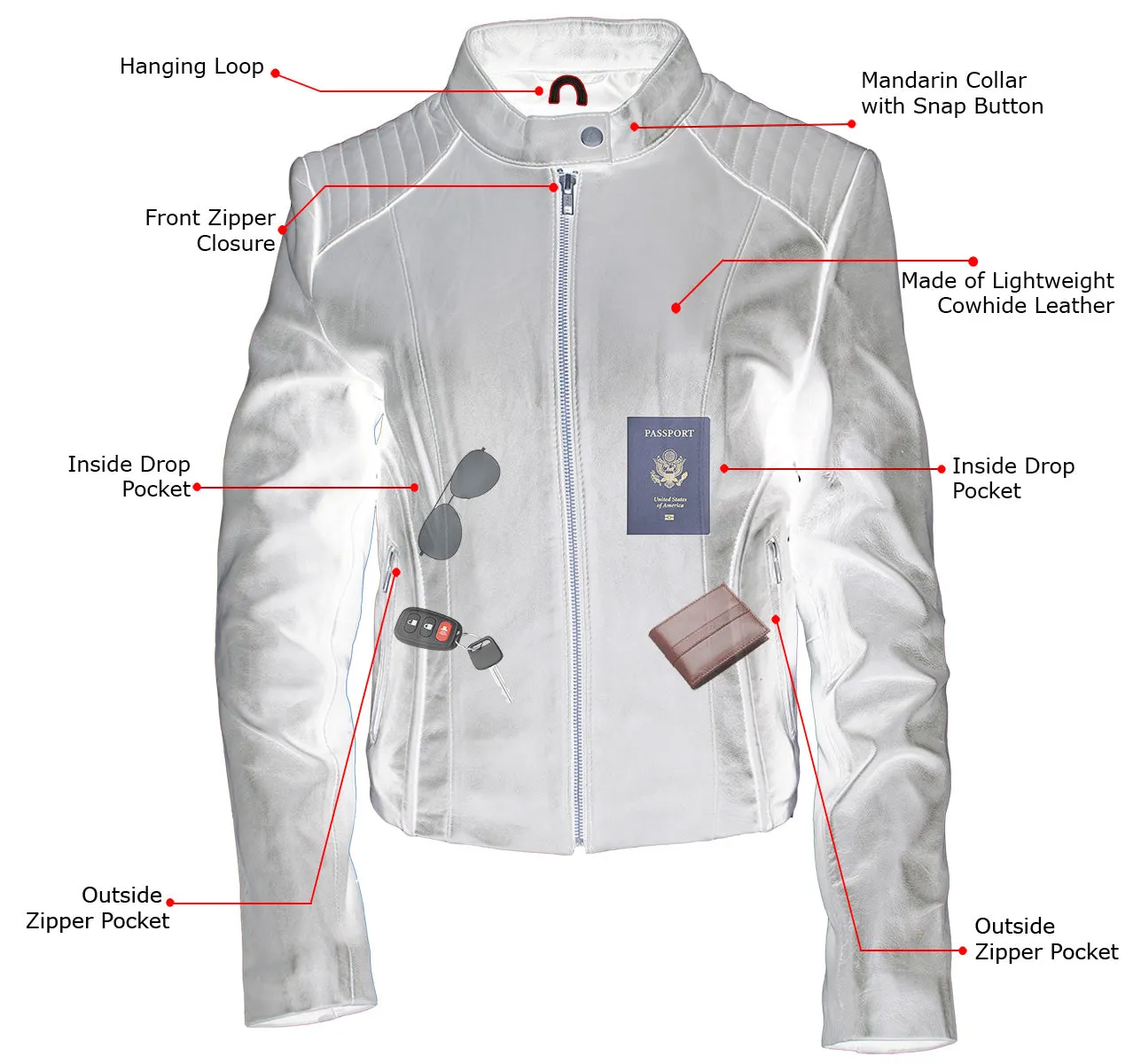 Xelement B91066 Women's ‘Keeper’ Red Leather Scuba Style Biker Jacket