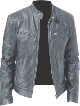Ymosrh Fashion Jackets for Men Autumn and Winter Men's Casual Solid Color Long-Sleeved Slim Leather Mens Jackets
