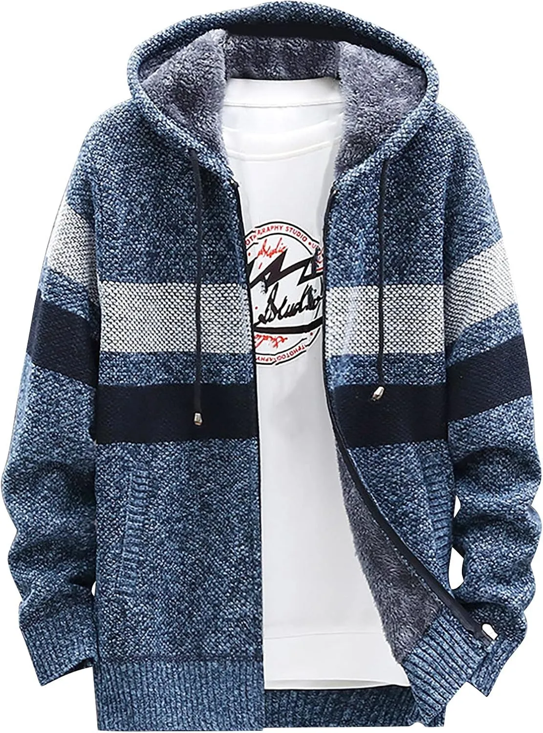 Ymosrh Flannel Jackets for Men Men's Fall and Winter Casual Sweater Jacket Warm Knit Sweater Hooded Hoodie Jackets